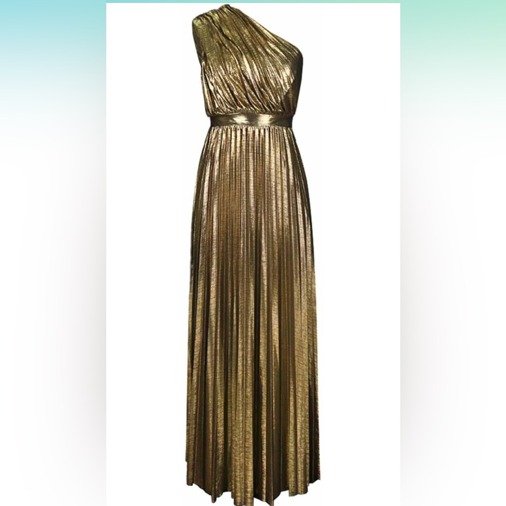 Elegant Gold Pleated Evening Gown